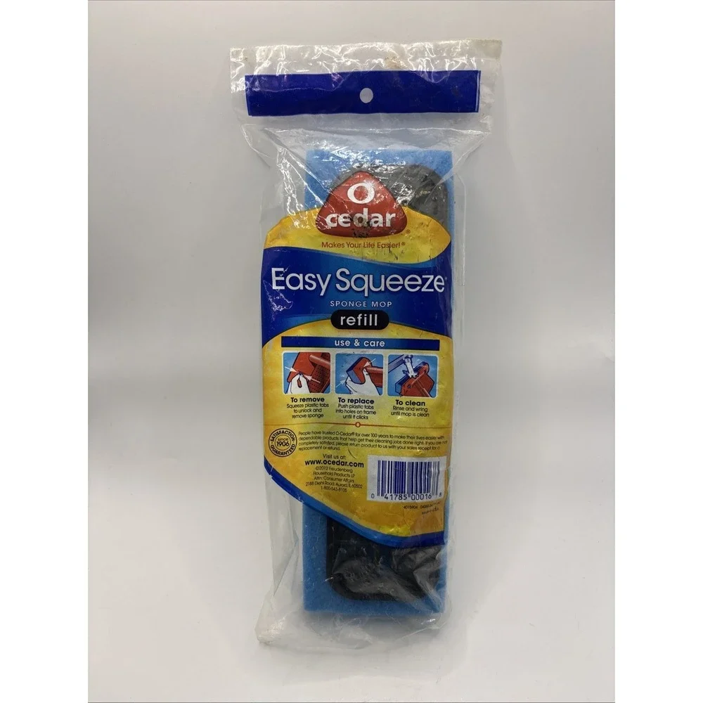 O Cedar Easy Squeeze Sponge Mop Refill Sealed  Hinged Blue 9